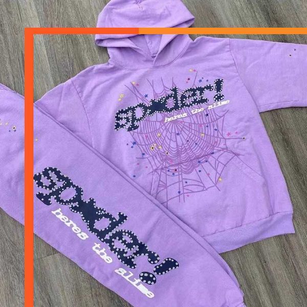 

men's hoodies sweatshirts purple sp5der 555555 2023ss pullover men women young thug spider web star letter hoodiesonso, Black