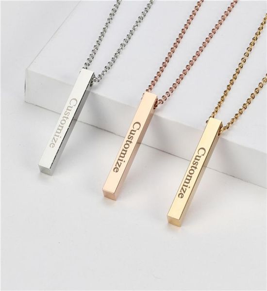 

four sides engraving personalized square bar custom name necklace stainless steel pendant necklace womenmen gift1629932, Silver