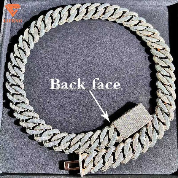 

lifeng iced out moissanite jewelry two tone plated hip-hop chain three-sided full of diamond pendant necklace set, Silver
