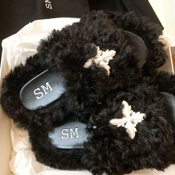 

slippers new autumn indoor fashion fluffy slippers women home slides flat shoes ladies flip flops luxury designer winter shoes y2k girl, Black