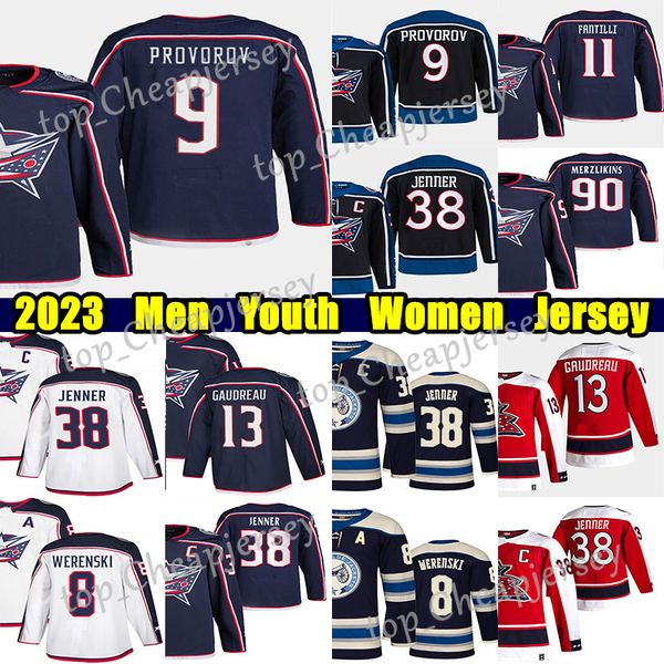 

#9 ivan provorov reverse retro hockey jersey #13 johnny gaudreau #38 boone jenner patrik laine elvis merzlikins zach werenski mathieu olivie, Black;red