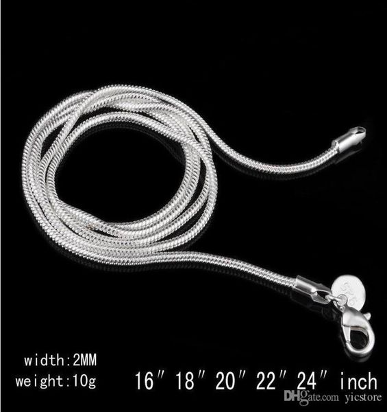 

2mm 925 sterling silver chains choker necklaces jewelry in bulk optional size 16 18 20 22 24 inches1689288