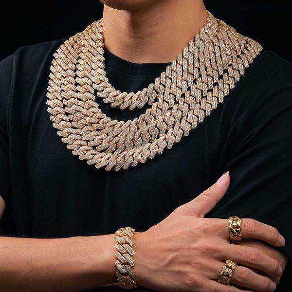 

20mm full diamond s925 fashion jewelry sets necklace bracelet moissanite cuban link chain, Silver