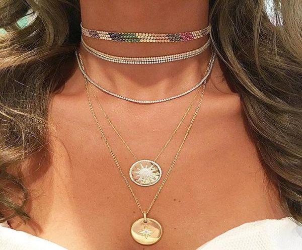 

2mm cz tennis choker necklace for women 3 colors white red green elegance multi layer trendy fashion women gorgeous jewelry europe3749561, Silver