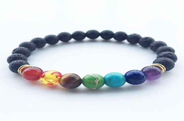 

hamoery men women 8mm lava rock 7 chakra diffuser bracelet elastic natural stone yoga beads bracelet bangle5547013, Black