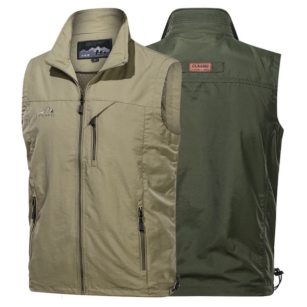 

men's vests outdoor mens vests multi-pockets hiking work pography golf vest man's fish vest waterproof breathable waistcoat size 6, Black;white