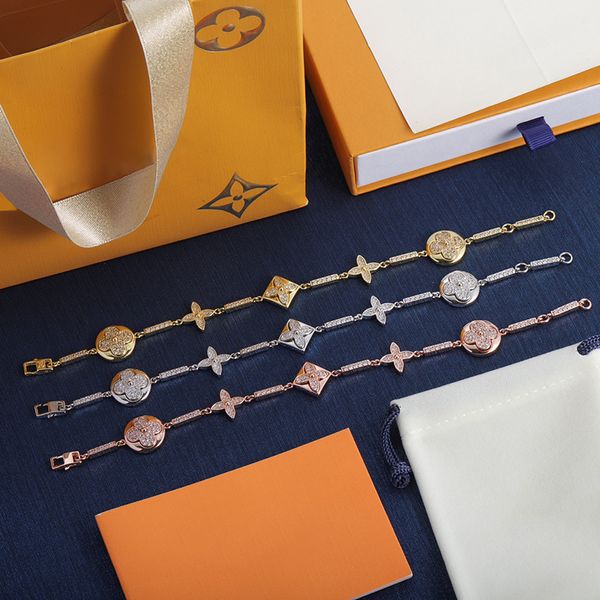 

ladies luxury bracelet 18k gold plated classy 925 silver clover chain shiny rose gold bracelets trendy brand classic hand jewelry, Black