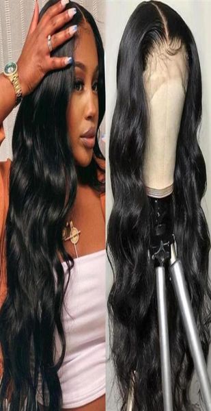 

360 250 13x6 body wave lace front wigs 30inch brazilian human hair wigs pre plucked wig with baby density lace frontal wig29335767363951, Black