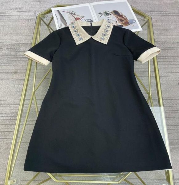 

customized 2021 spring and summer new dress contrast collet collar heavy work drill beads9831896, Black;gray