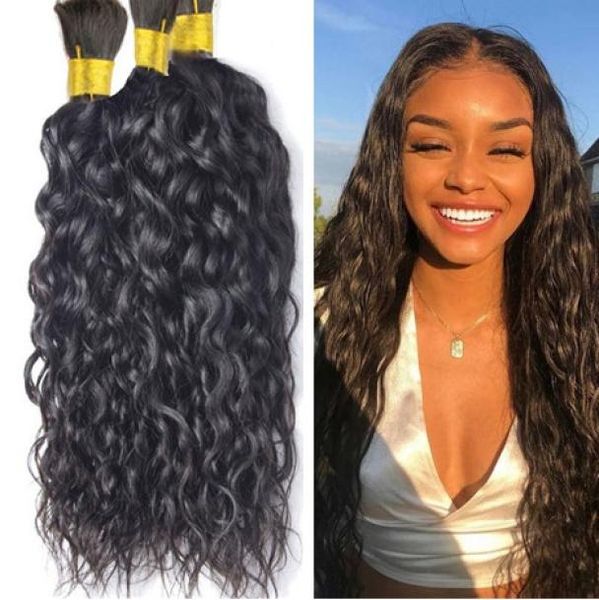 

natural water wave bulk human hair for braiding unprocessed no weft micro mini hair5122126, Black