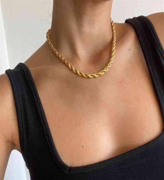 

ins fashion 18k gold plated stainls steel 5mm 6mm 7mm width ed chain rope chain necklace268d1927866, Silver