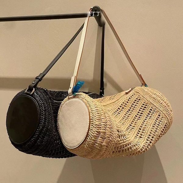 

straw designer bag mini drum beach bags luxury tote bag women handbag women shoulder bags underarm bag wristlet clutch purse lafite leather