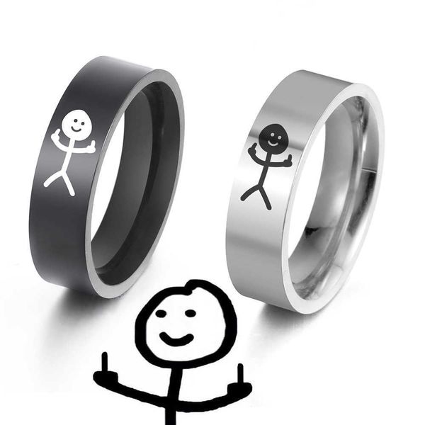

dreamtimes simple trend funny middle finger stickman ring hip hop fuxk you doodle rings for man couple party new gifts jewelry, Silver