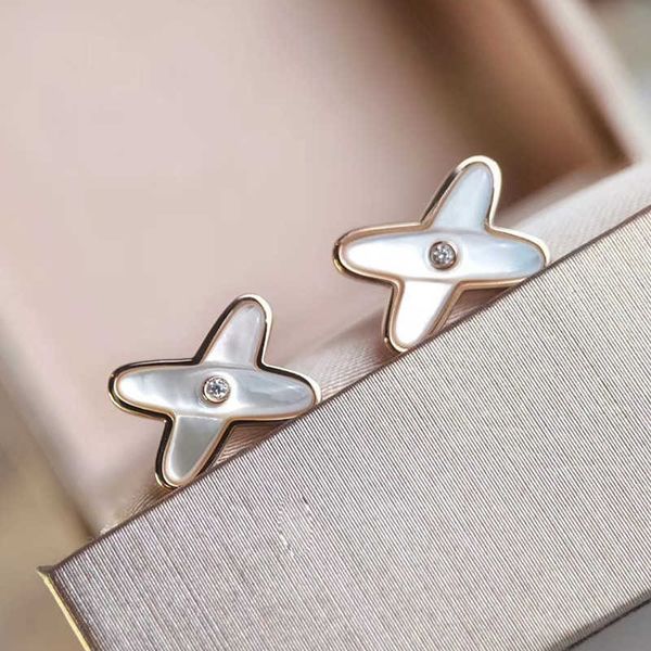 

chaumets earring jewelry 925 sterling silver cross white fritillaria diamond inlaid x-shaped earrings plated rose gold earrings temperament, Golden