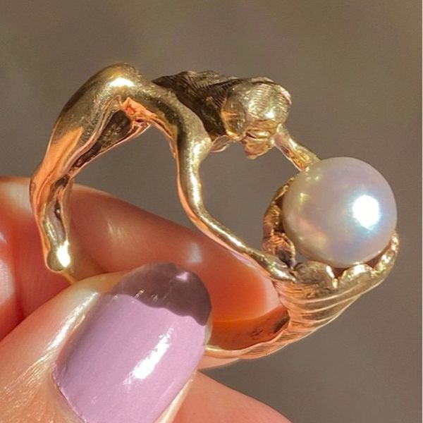 

wedding rings ins stainless steel 18k gold plated hug ring vintage baroque pearl for women girls fashion jewelry gift 230801, Slivery;golden