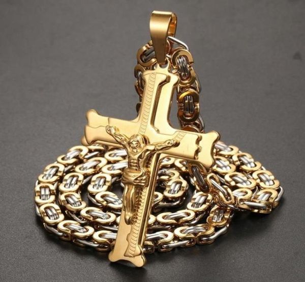 

hip hop rock goldsilver color necklace men039s jesus pendant stainless steel charms male fashion punk gothic jewelry82574873518569, Silver