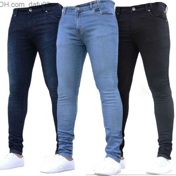 

men's jeans mens pants high waist zipper stretch jeans casual slim fit trousers male plus size pencil denim skinny for men 220620 z2308, Blue