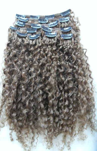 

brazilian human virgin remy clip ins hair extensions kinky curls hair weft medum brown 4 color3227987, Black;brown