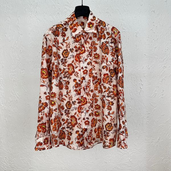 

2023 spring/summer red floral cotton linen long sleeve shirt and shorts euro size, White;black