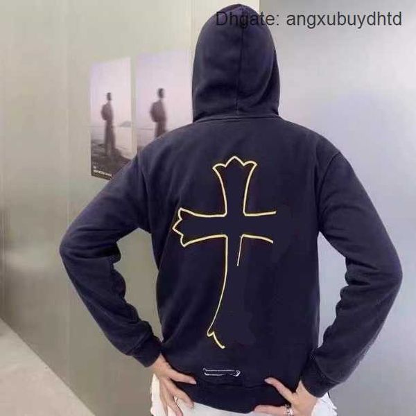 

fashion luxury brand ch men's hoodie electro-optical robot print retro style street pop elements cross sanskrit design casual loose cou, Black