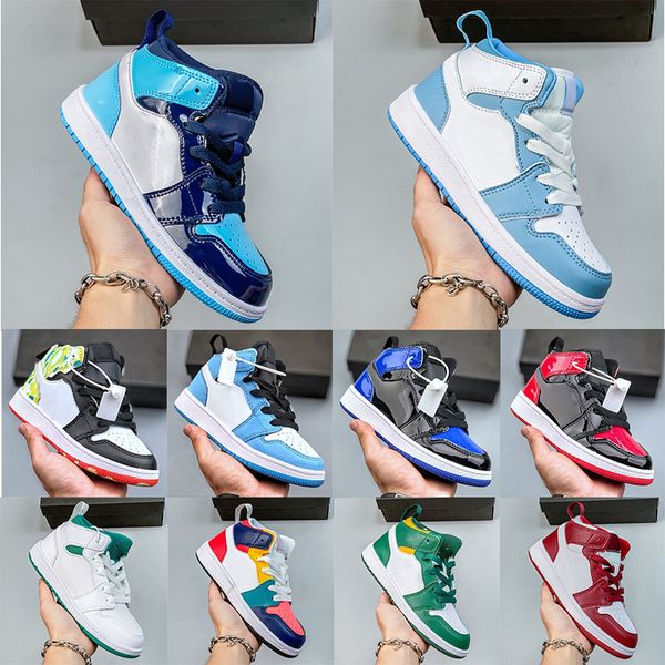 

jumpman 1 1s kids basketball sports dark mocha patent red university pink blue boys girls baby trainers eur 25-35 children outdoor sneakers