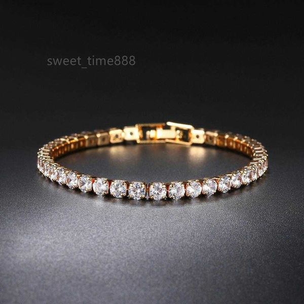 

zircon tennis bracelet single row 4mm round full diamond gold chain cross-border hip hop jewelry, Golden;silver
