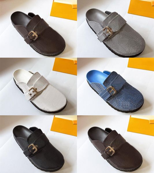 

fashion slipper flat cosy calfskin mules clogs white black brown leather blue grey desginer genuine skin slide womens comfort