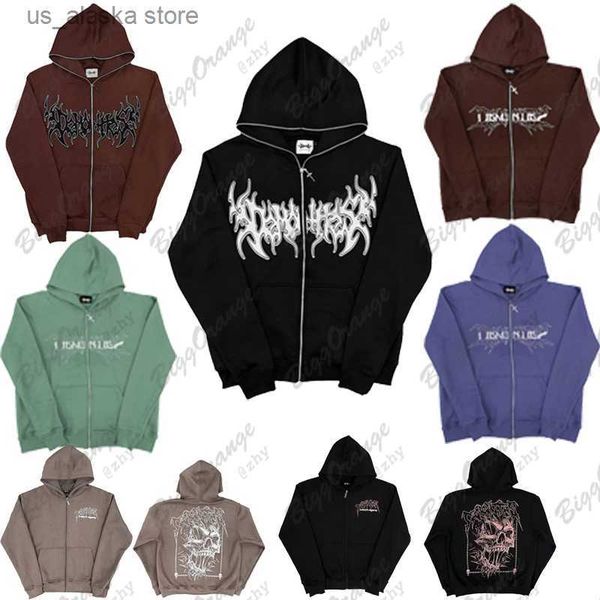 

men's hoodies sweatshirts harajuku oversized hoodie black zippered hoodie kawaii punk y2k streetwear skull stitch kpop clothes dark wom