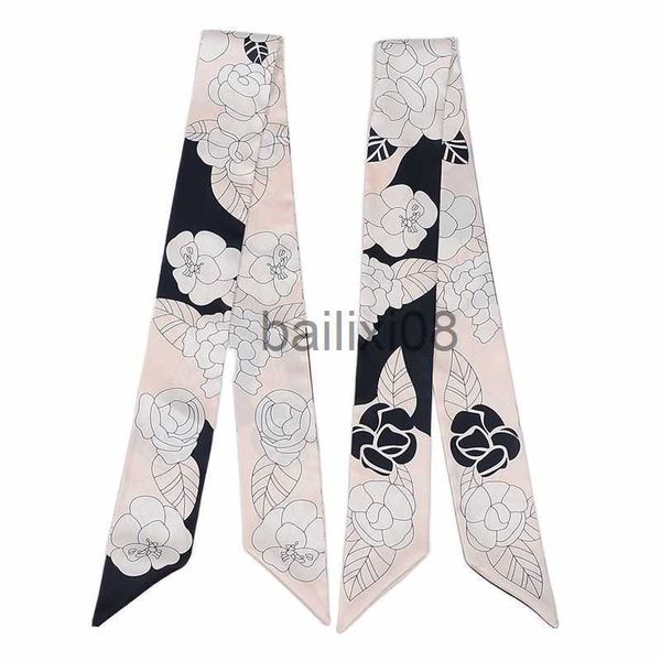 

scarves new listing silk scarf camellia pattern twill satin scarf ladies luxury fashion tie bandana 2022 j230801, Blue;gray