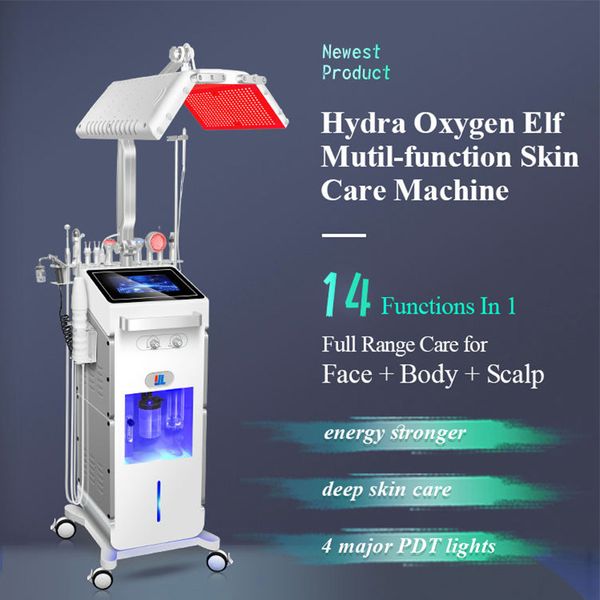 

profession 14 in 1 water oxygen jet aqua peel facial machine with pn led light therapy pigment removal skin tightening whitening beauty salo, Black;white