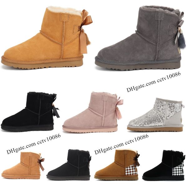 

mini bow australian kids boots classic girls shoes toddler children winter snow boot wggs ii baby kid youth uggly chestnut black furry baile, Black;grey
