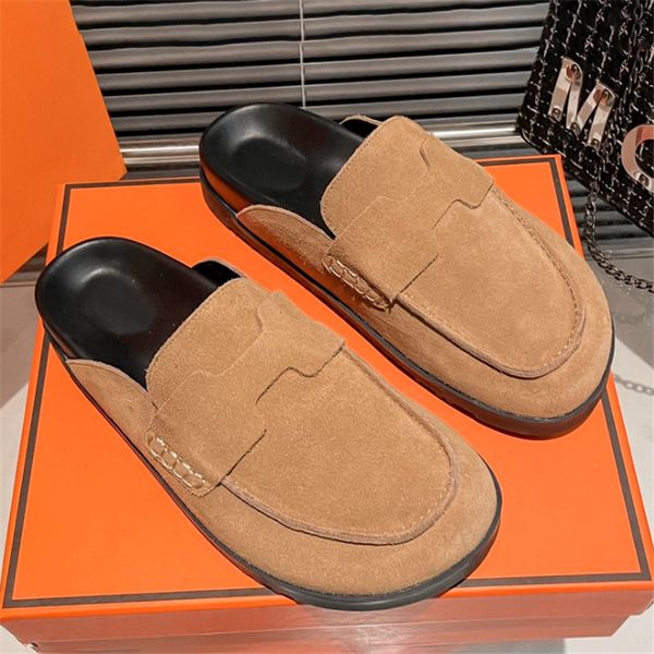 

designer slippers go mule suede calfskin sandals noir beige argile sky blue pink womens shoes flats slides summer beach slipper luxurys wome, Black