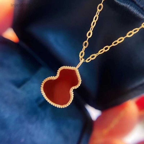 

18k gold gourd necklace red agate carnelian bead edge female ornament, Silver