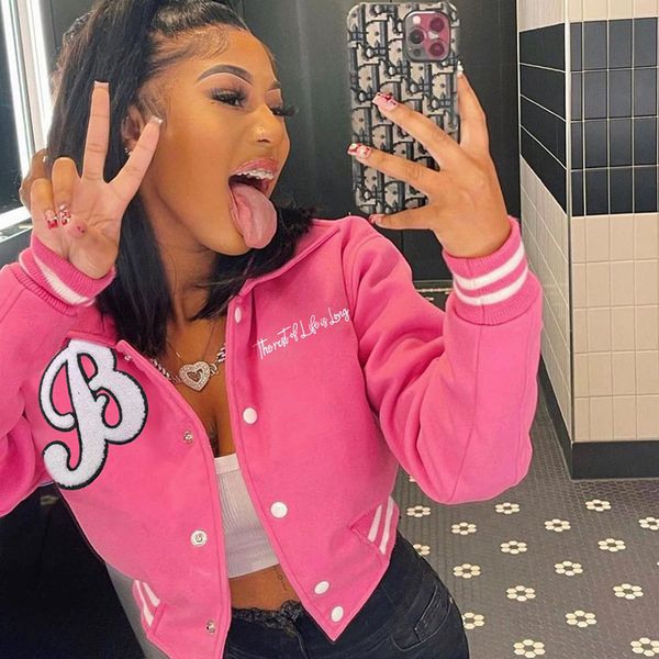 

jackets fashion letter baseball uniform for women long sleeve botton short jacket autumn winter y2k pink long sleeve coats streetwear 230801, Blue;gray