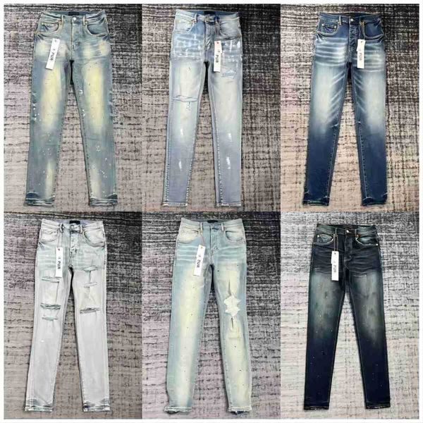 

women jeans designer purple brand high street retro paint spot slim feet micro elastic men hip-hop fashion zipper holersh333as, Blue