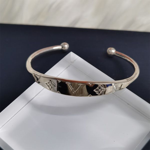 

women simple open bangle bracelet bangle 925 silver clover letter engraved brand stainless steel bracelet luxury accessories, Black