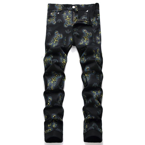 

european and american men's designer ripped jeans hip-hop high street fashion fashion brand cycling motorcycle embroidery close-fitting, Blue