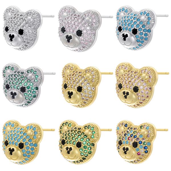 

cute women style small micro pave bear stud earrings for gift, Golden;silver