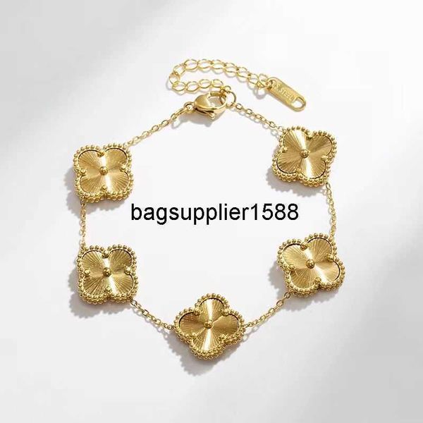 

colorfast titanium steel gold double-sided four-leaf clover necklace 2023 new fashion old flower collar bone chain five flower neck chain wo, Silver