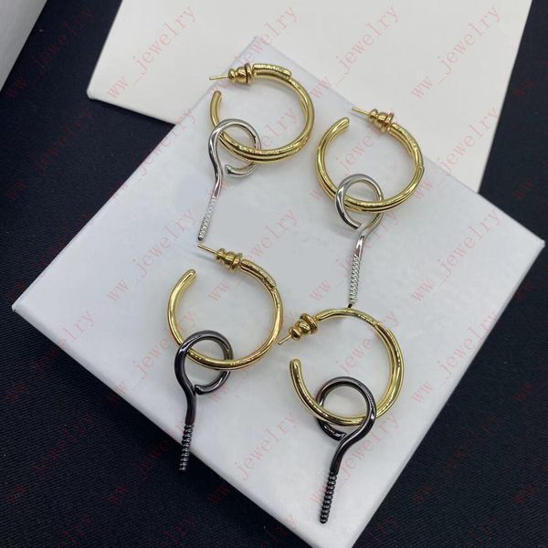 

designer metal color screw hook pendant earrings charm, temperament simple high-grade sense party banquet gifts with box, Golden