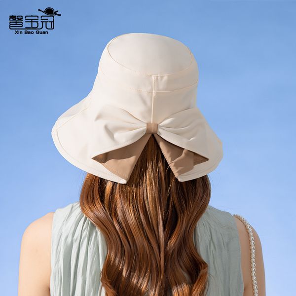 

fashion designer jewelry two color bow bucket hat outdoor play sunshade hat in summer versatile sunshade baseball cap wholesale mzy114, Blue;gray