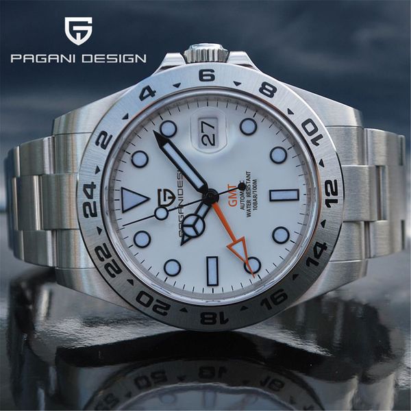

wristwatches pagani design men's automatic mechanical watches gmt watch 42mm sapphire stainless steel waterproof watch reloj hombre 230, Slivery;brown