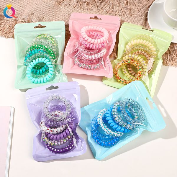 

6pcs/lot new candy color telephone wire elastic hair rope tie women girls frosted spiral cord rubber band stretch head band 2340, Slivery;white