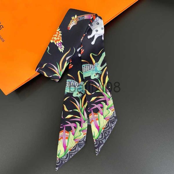 

scarves luxury design skinny silk ribbon scarfs for women animals print neck bag scarves soft satin neckerchief female foulard hairband j230, Blue;gray