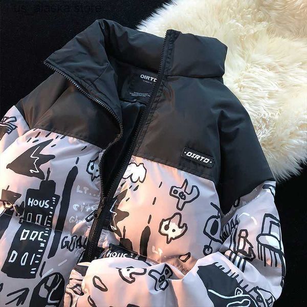 

men's hoodies sweatshirts new winter graffiti down cotton jacket women thickened y2k clothes couple harajuku street winter coat women j, Black