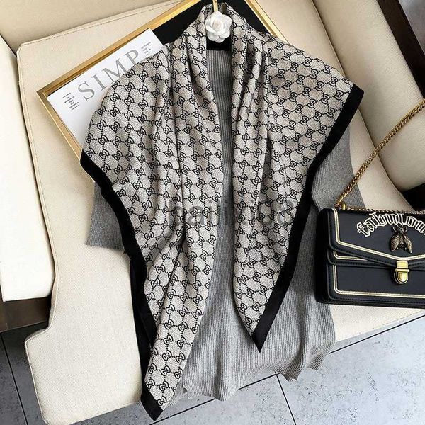 

scarves newchic luxuey 90cm square scarf silk women square silk scarf for hair pure color letter printed head scarf for women hand j230801, Blue;gray