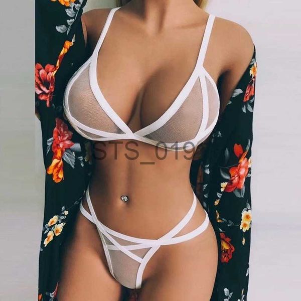 

set mesh three-point bikini bra suit erotic see through lingerie babydoll hollow underwear women porno clothes x0801, Red;black