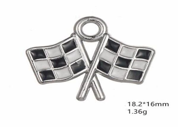 

2021 zinc alloy enamelled black and white check flag charms for jewelry making other customized jewelry9105504, Bronze;silver