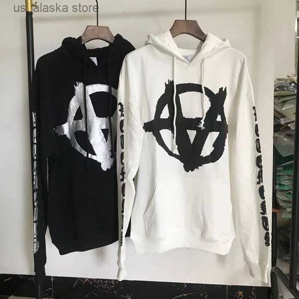 

men's hoodies sweatshirts vetements fashion men hoodie 1 1 hooded embroidered vetements gothic sweatshirts women streetwear pullovers t, Black