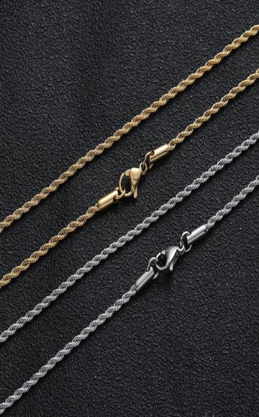 

hip hop 18k gold plated stainless steel 2mm ed rope chain women039s choker necklace for men hiphop jewelry gift2931272, Silver